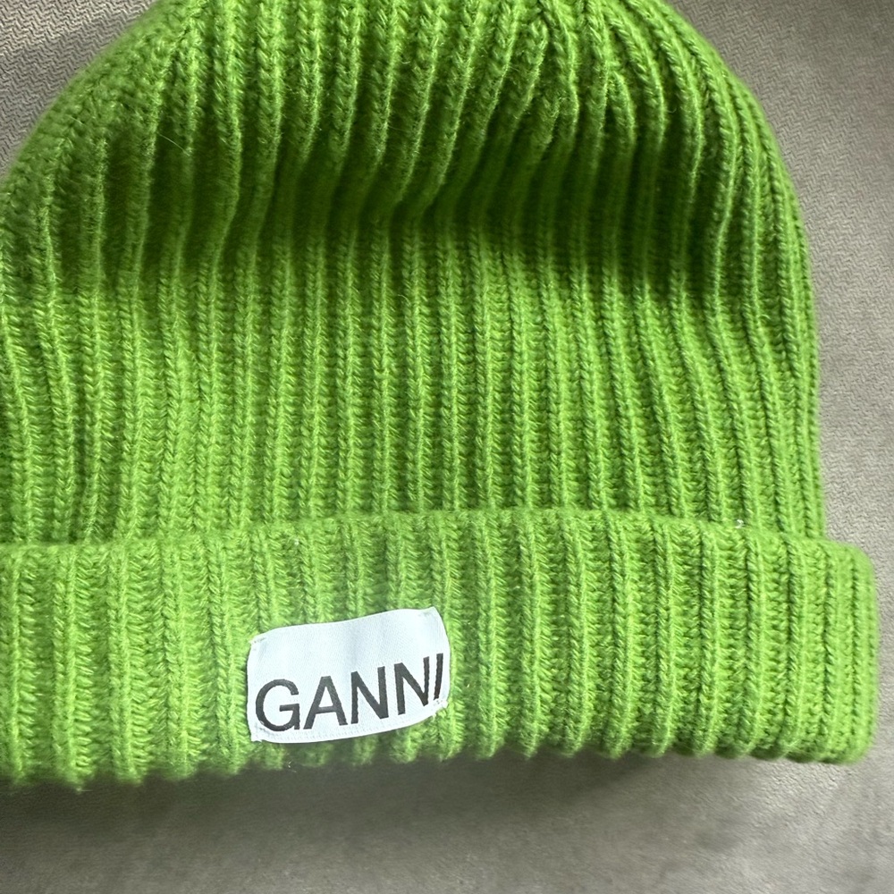 Ganni Vibrant Green Knit Hat